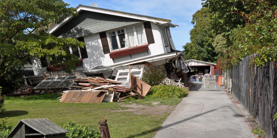 Damaged house in California after an Earthquake