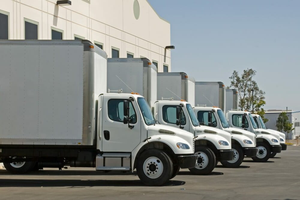 Box Trucks lined up for loading at Amazon Relay warehouse