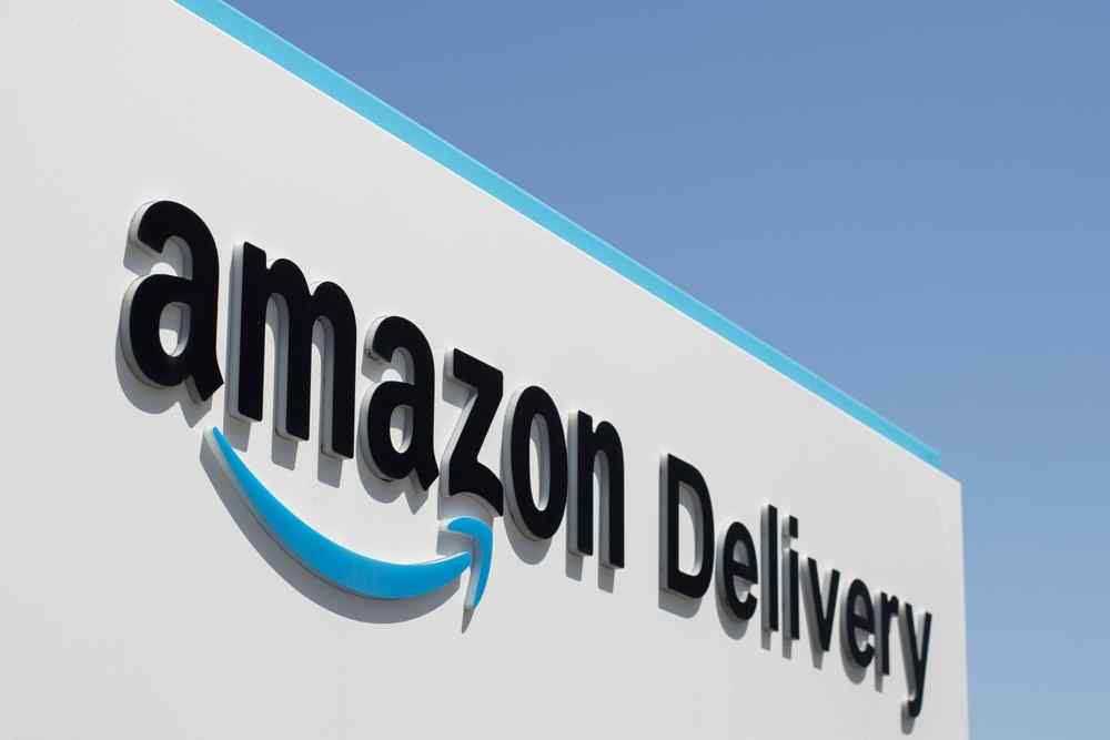 Amazon warehouse with the slogan Amazon delivery